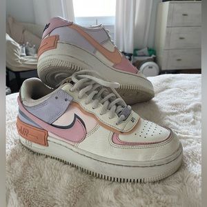 Nike women’s Air Force 1 Shadow.  Orange chalk pink glaze.